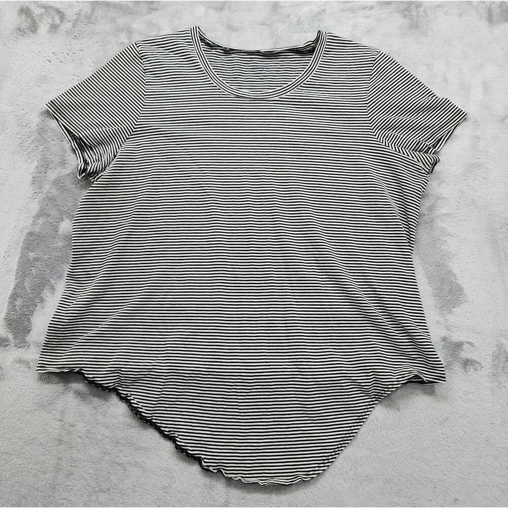 Madewell Top Womens XL Black White Striped Knot Front Tee Crew Neck Short Sleeve